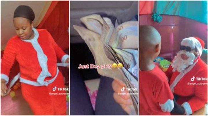 “How Much Dem Pay?” Nigerian Lady Becomes Father Christmas, Wears Costume in Funny Video to Entertain Kids