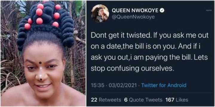 If you ask me out on a date, you’re paying, actress Queen Nwokoye says